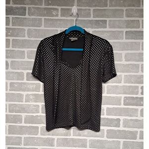 SML Desing Womens Polka Dot Strech Tie Neck Blouse Y2K Size Medium Made in U.S.A